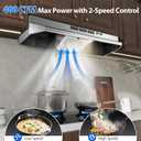 Tieasy 36 inch Under Cabinet Range Hood, 400 CFM Convertible Vent Hood (Ducted/Ductless), 2-Speed Exhaust Fan with Rocker Switch Control, Stainless Steel, Multiple Venting Options for Kitchen Stove