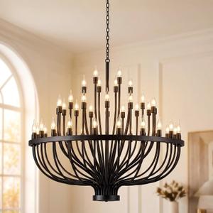 Large Black Wagon Wheel Chandelier 48-Light 47.2" for High Ceilings, 47.2in