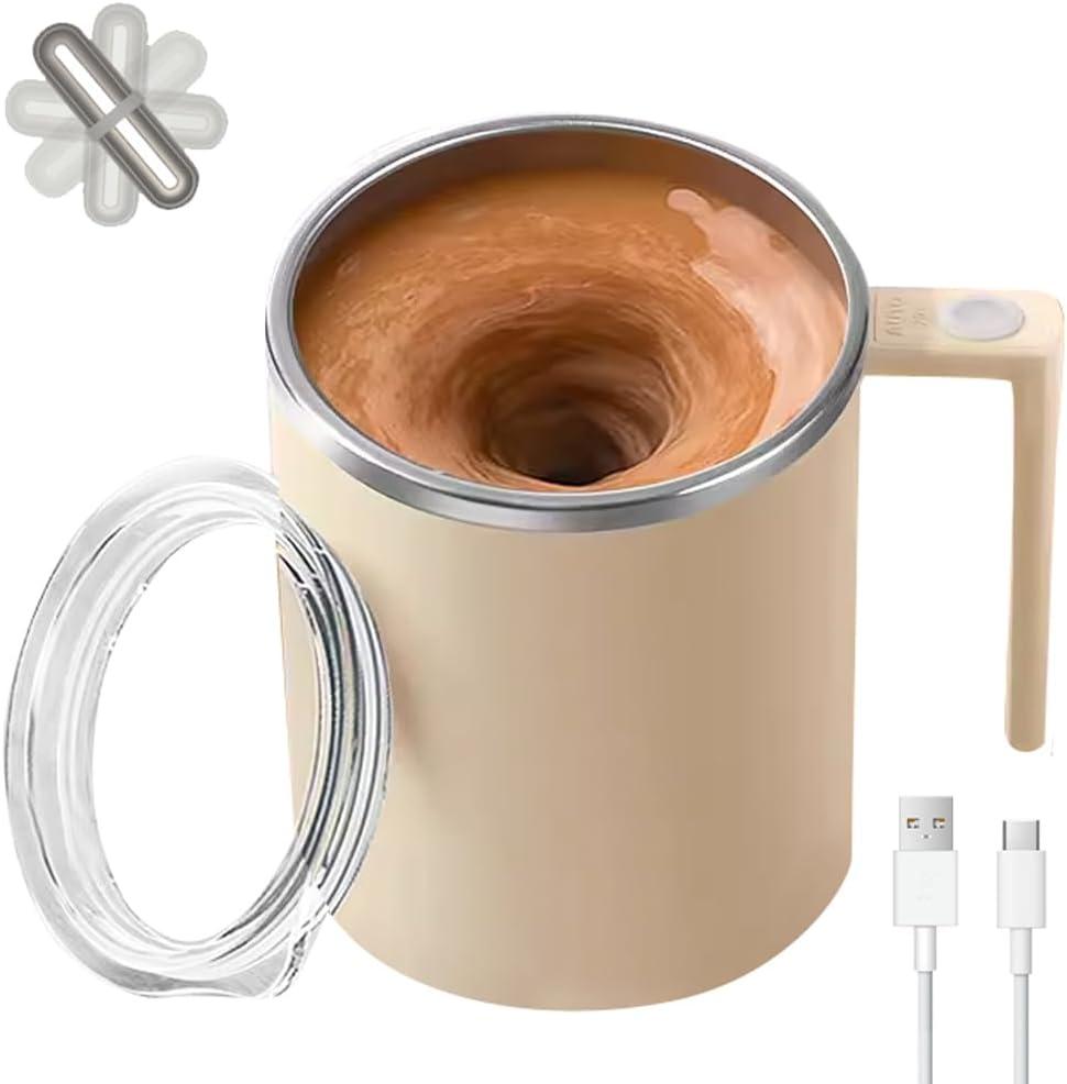 Electric Mixing Mug,Electric Stirring Coffee Mug,Coffee Mugs,Suitable for Coffee, Milk, Cocoa and Other Beverages (Cream White) (12 Ounces)