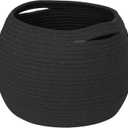 Black Woven Storage Basket, 11" x 9" Indoor Plant Basket for Decor, Decorative Small Cotton Rope Bin for Organizing Pet Toy, Gifts, Towel, Cloth, Socks, Wicker Planter Holder, Modern Shoe Bin