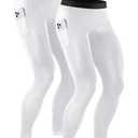 Niksa 2 Pack Men's Compression Pants with Pocket, Performance Athletic Sports Leggings & Gym Tights for Running Yoga Basketball Workout Sports XL