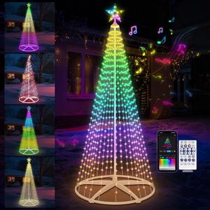 7.5FT Lighted Outdoor Christmas Tree Smart App Control, RGB Chirstmas Cone Tree Lights Music Sync, DIY Prelit Christmas Tree Lightshow, Magical Xmas String Lights Timer Remote for Indoor Outdoor Decor