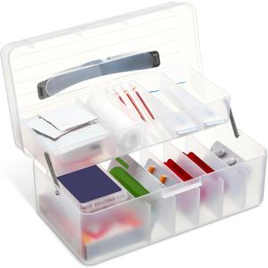 Honeydak Clear Plastic Bandages Storage Organizer 2 Tiers First Aid Box Large Portable Medicine Container Holder Empty for Home Cabinet Office Travel School Use Supplies