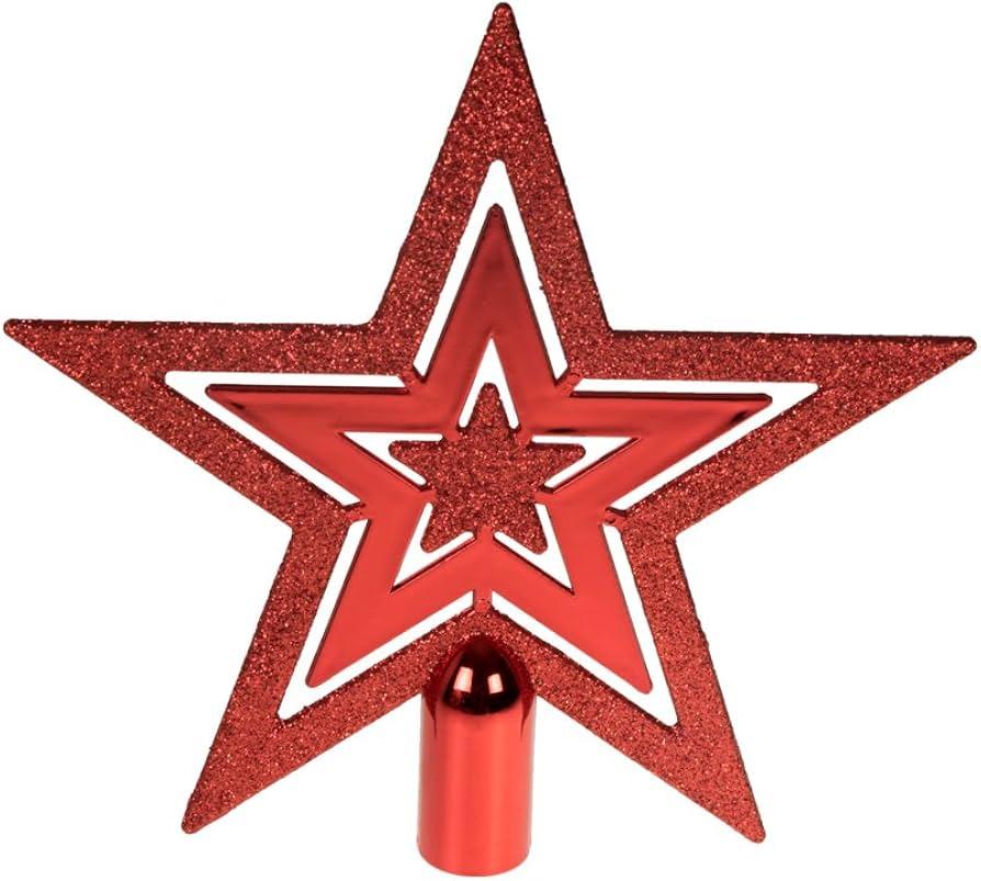 Clever Creations Christmas 8 Inch Tree Topper Flat Star Decoration, Glitter Treetop Holiday Home Décor, Red