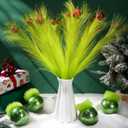 Bucherry 32 Pcs Lime Green Furry Christmas Ball Ornaments for Xmas Tree, Fuzzy Ball with Hair and 18'' Green Tree Picks Topper for Home Party Supplies Fireplace Mantel Wall Decor(Lime,3.2'')