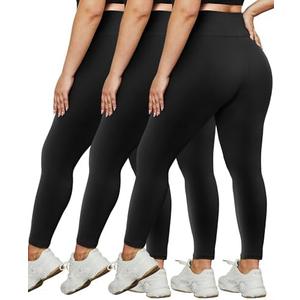 HLTPRO 3 Pack Plus Size Leggings for Women(X-Large - 4X)- High Waist Stretchy Soft Pants for Workout Running Yoga, 3XL