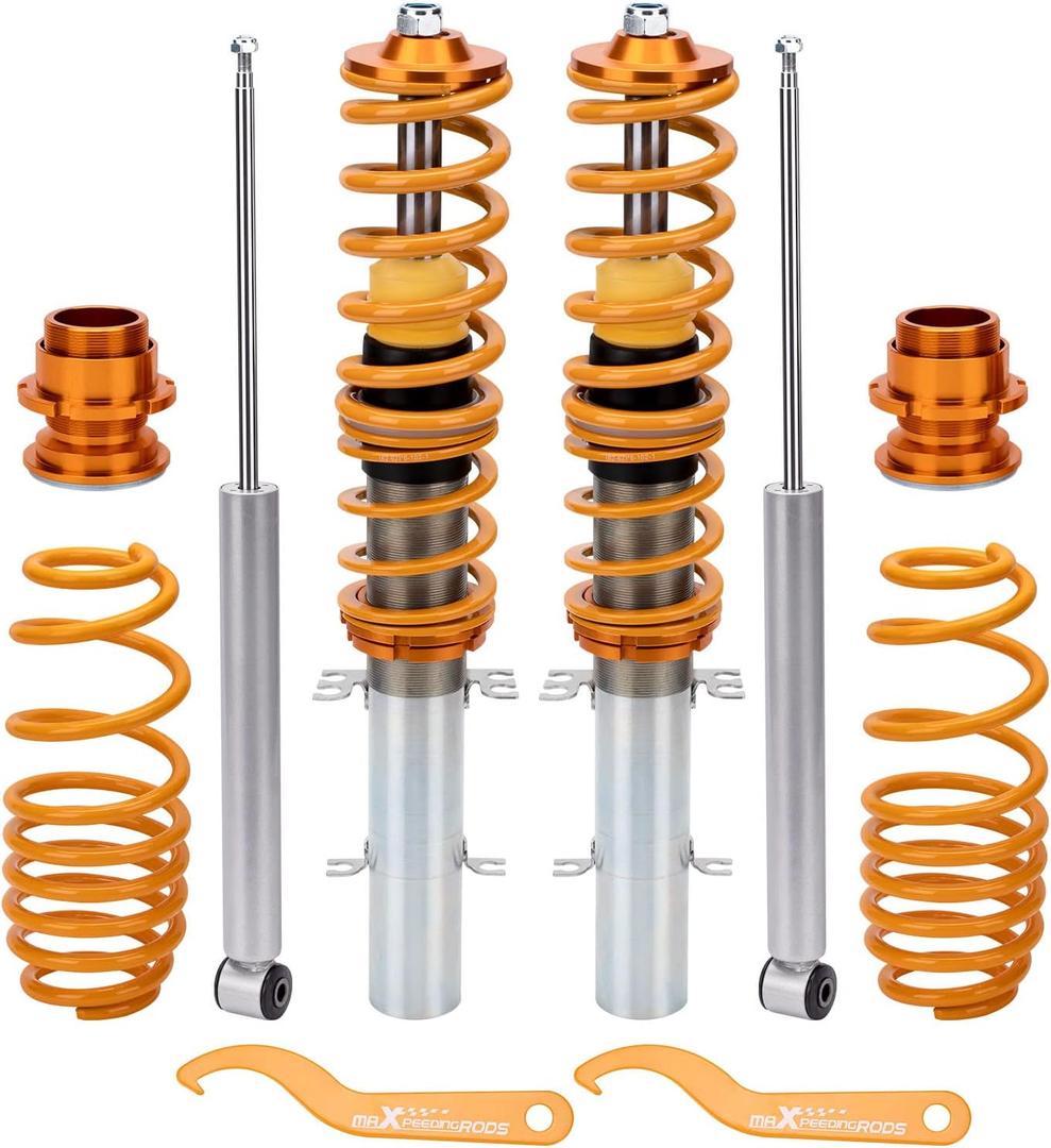 maXpeedingrods Coilovers for VW Golf MK4 1997-2007, for VW New Beetle 1998-2010, for Seat Leon 1999-2006, for VW Jetta MK4 1999-2005, Height Adjustable Coilovers Suspension Kit, Lowering Kit Gold