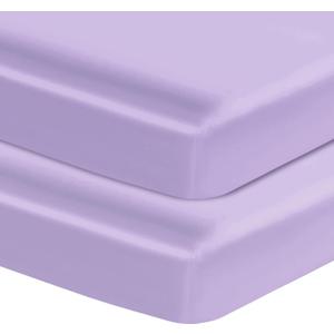 Entisn Satin Crib Sheets 2 Pack, 28 x 52 x 8 Inch Soft Fitted Crib Mattress Sheets for Baby Girls, Light Purple Nursery Bedding Protect for Skin and Hair