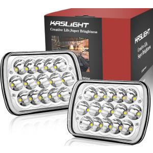 Brand KASLIGHT H6054 LED Headlights,Pair Rectangular 5x7 7x6 LED Headlight Hi/Low Sealed Beam Replacement Headlamp Compatible with Jeep Wrangler YJ XJ Chevy Express Ford GMC Savana Toyota Pickup Truck Van (black, transparent)