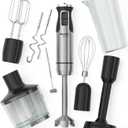 MuellerLiving Immersion Hand Blender Full Set - 8 Speed Immersion Blender, Hand Mixer with 7 Attachments: Stainless Steel Blade, Whisk, Milk Frother, Beater, Mixing Hooks, Potato Masher, Chopper Bowl