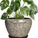 Ceramic Plant Pots, 8 Inch Planters Indoor, White Leopard | Decorative Pots for Plants with Drainage Hole and Saucer, Modern Flower Pot for Indoor Plants, Room Decor, Plant Lover Gifts