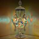 mozaist 3 Globe Turkish Mosaic Table Lamp, Stained Glass Tiffany Style Moroccan Desk Light, Handmade Vintage Antique Entryway Decorative Colorful Lighting with US Plug & E12 Socket (Multi-Colored)