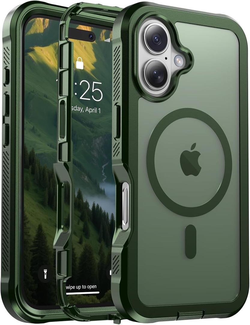 jaroco Magnetic for iPhone 17 Case, [Compatible with MagSafe][Military Grade Drop Protection][Heavy Duty Protection][Non-Slip][Shockproof] 2-Layer Durable Bumper Phone Case 6.3''-Army Green