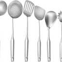 6 Pc Stainless Steel Cooking Utensils Set with Ergonomic Handles  Heat Resistant Kitchen Tools Includes Slotted Spatula, Skimmer Ladle, Spatula, Serving Spoon, Pasta Spoon Ideal for Cooking