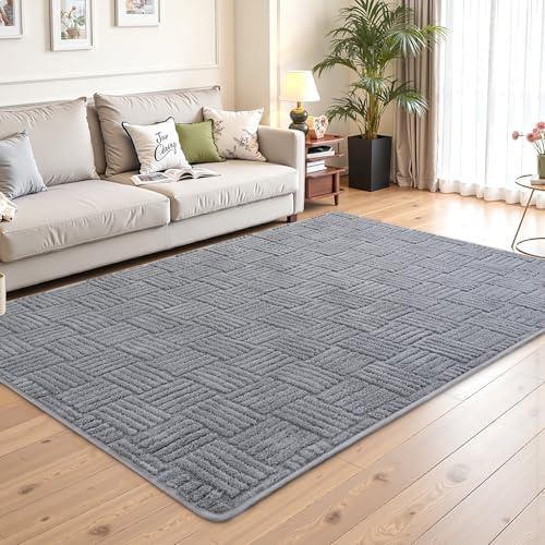 Flagover 5x7 Grey Washable Shag Area Rug for Bedroom, Modern Geometric Non Slip Living Room Rugs, Fluffy Soft Thick Carpet for Kids Boys Room, Dorm, Office, and Home Decor