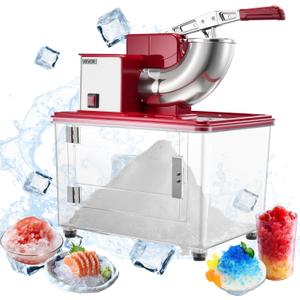VEVOR Commercial Ice Crusher 661LBS/H, 350W Electric Snow Cone Machine with 4 Blades, 2000RPM Stainless Steel Shaved Ice Machine with 11 Gal Crushed-Ice Box, for Family Restaurants Bars, Red