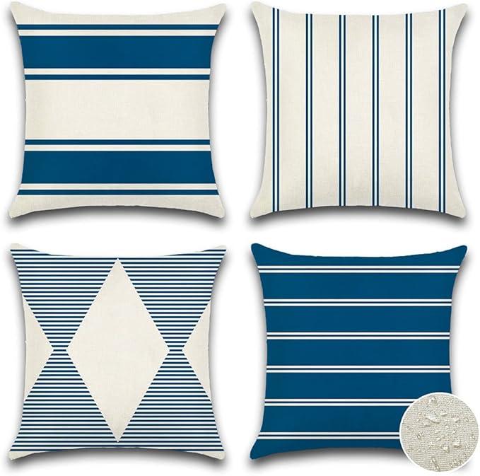 OTOSTAR Waterproof Outdoor Pillow Covers 18x18 Inch Modern Geometry Decorative Throw Pillow Cases Square Cushion Case Pack of 4 Garden Throw Pillow Covers for Patio Furniture Couch Tent (Navy Blue)