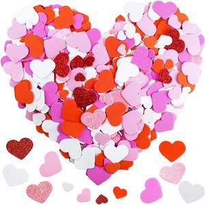 600 Pcs 3 Sizes 4 Colors Assorted Heart Stickers Self Adhesive Foam Hearts Valentine Heart Shaped Decals in Glitter and Matte Red Pink White Light Pink for Valentine's Day Crafts Dcor