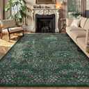 Lahome Living Room Rugs 8x10, Soft Green Washable Area Rug for Bedroom, Boho Non-Slip Floral Forest Large Carpet for Dining Room Office Giverny, Dark Green