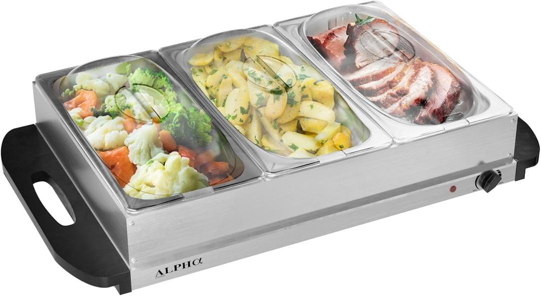 Alpha Living 3x2.5 QT Food Warmers for Parties Buffet Servers and Warmers Premium Catering Supplies Buffet Display Stainless Steel Electric Food Warmers with Temperature Control