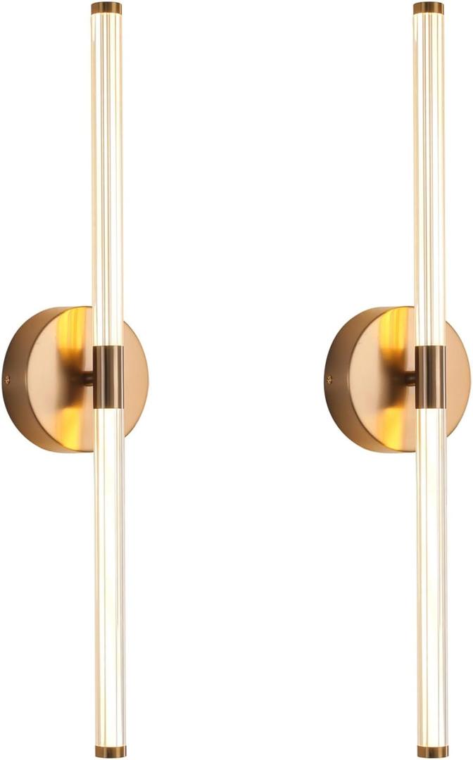 Wall Sconces Set of Two Brushed Brass Gold LED Wall Lights Modern Linear Sconces Lighting Indoor Sconces Wall Decor Set of 2 Lamps for Living Room Wall Scones, Wall Lights Set of 2