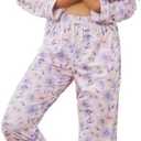 LYCY Womens Pajama Sets Floral Print, Long Sleeve Button Down Pajamas Set for Women Soft Sleepwear Pjs 2 piece Loungewear (Small, Purple Floral-pink)
