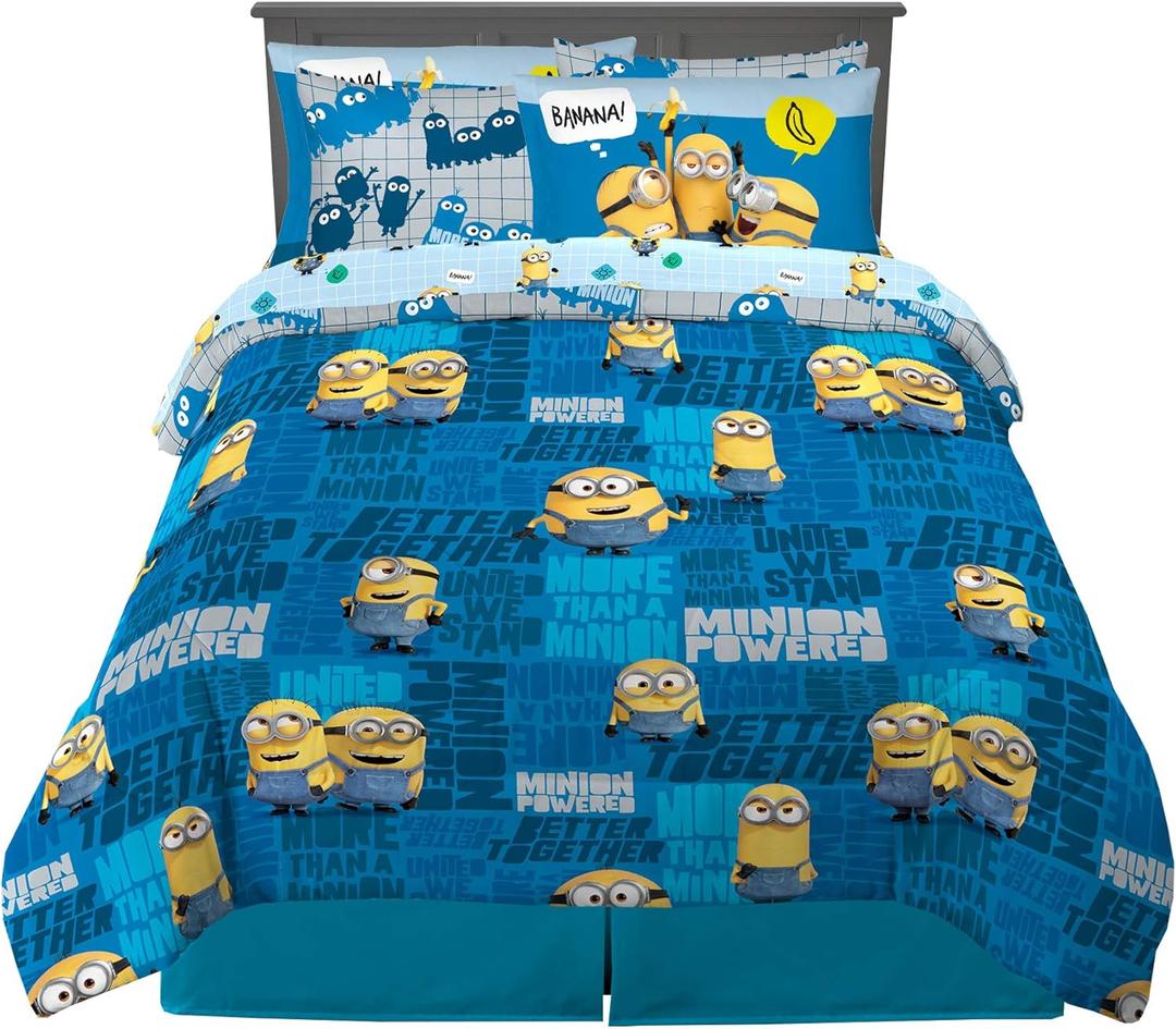 Franco Kids Bedding Super Soft Comforter and Sheet Set with Sham, 7 Piece Full Size, Minions The Rise Of Gru