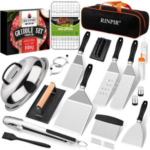 33PCS Griddle Accessories Kit for Blackstone, Flat Top Grill Accessories Tools with Cooling Rack, Melting Dome and Burger Press, Professional Hibachi Spatula Gift Set for Outdoor Teppanyaki BBQ