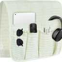 MEHIDFY Sofa Armrest Caddy, Waterproof Bedside Storage Organizer, Non Slip Armchair Pockets, Remote Control Holder for Couch, Handy Pouches with 6 Pockets for TV Remote, Phone, Magazine(White)