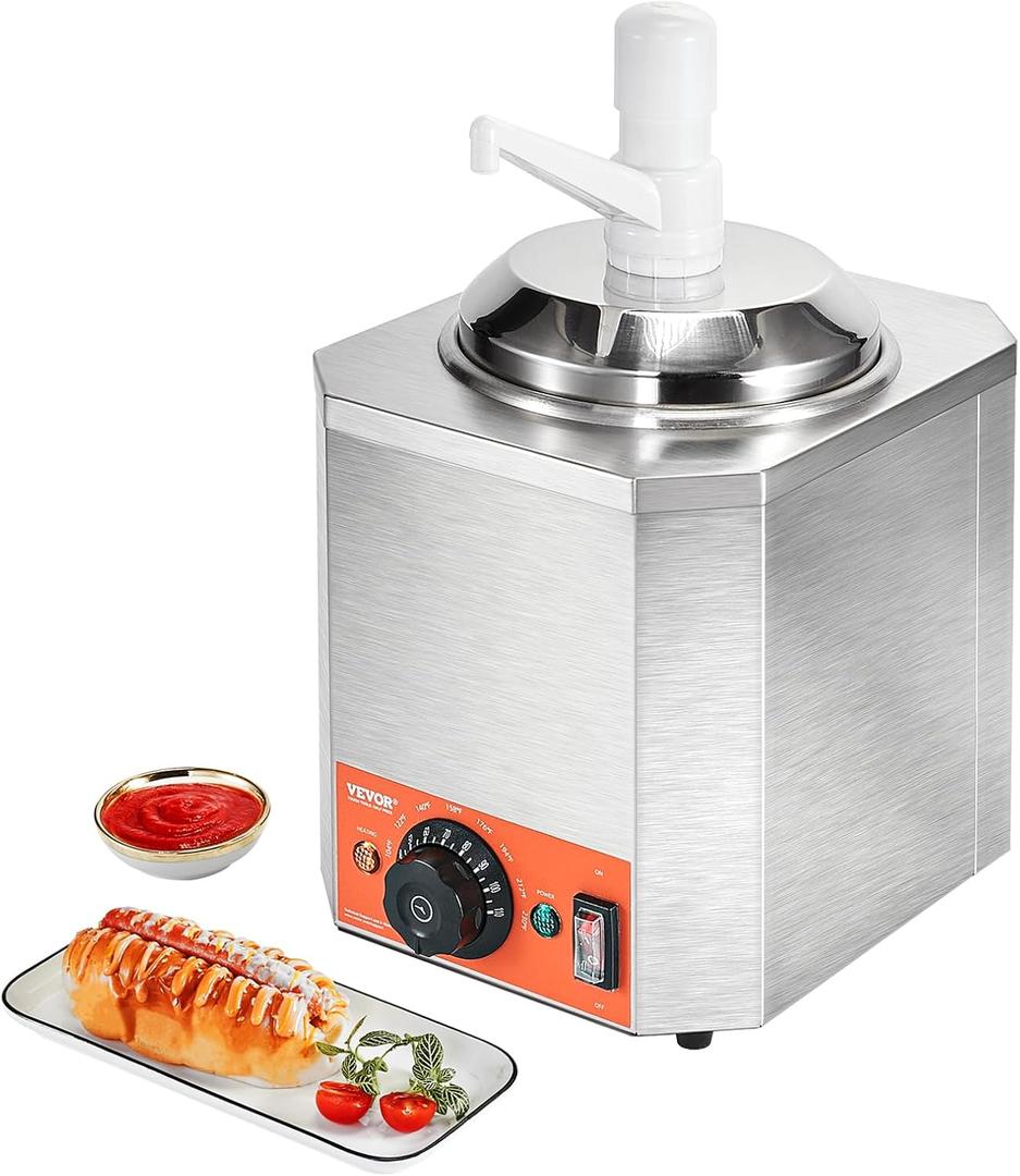 VEVOR Electric Cheese Dispenser with Pump, 2.3 Qt Commercial Hot Fudge Warmer, Plastic Pump Dispenser, 86-230 Temp Adjustable Nacho Cheese Sauce Warmer, for Hot Fudge Cheese Caramel