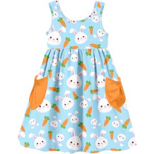 Vieille Little Girls Sleeveless Dress Cute Summer Sundress with Pocket 2-7 Years (3-4T, Easter Blue)