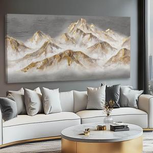 SDYA Mountain Wall Art Gold Pictures Wall Decor Grey Textured Poster for Living Room Dining Room Nature Wall Paintings for Bedroom 24x48 Inch