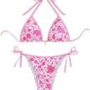 WDIRARA Women's 2 Piece Boho Swimsuits Floral Print Halter String Triangle Bikini Set Beach Bathing Suit Size M