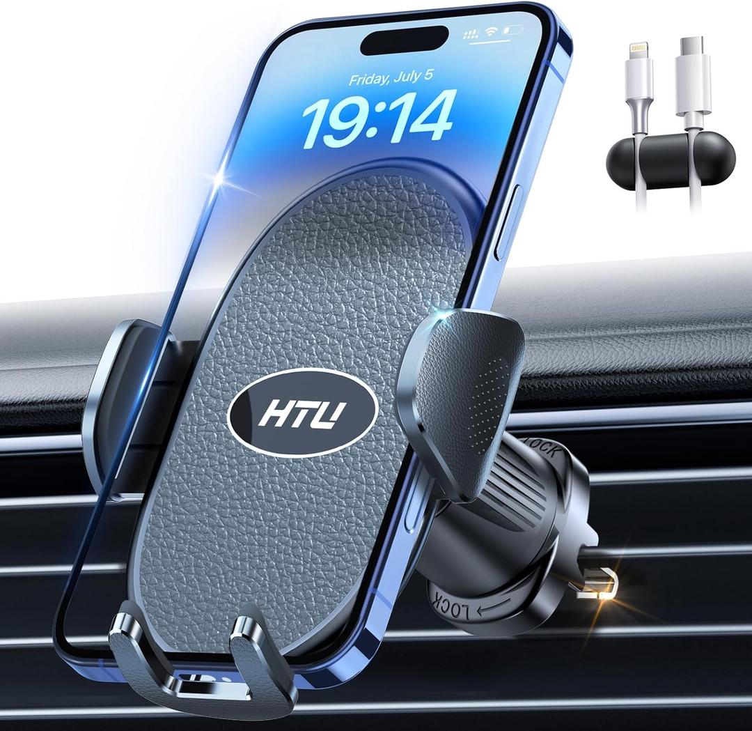 HTU Military-Grade Car Phone Holder,Strongest & Longest Steel-Hook Car Vent Mount, Handsfree 360 Adjustable Automobile Cradle Air Clip Stand for iPhone 17 16 15 14 Pro Max Samsung (Graphite Gray)