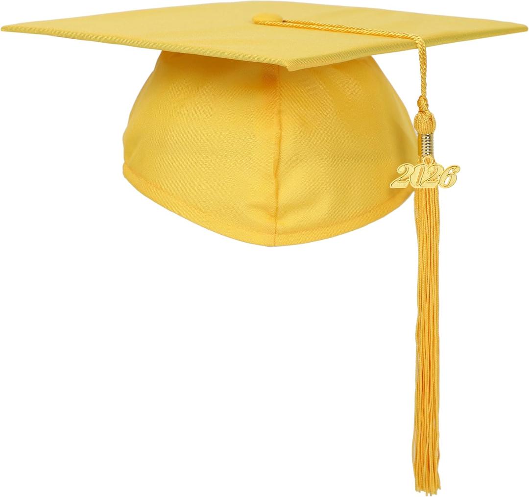 2 x FtyFty Unisex Adult Matte Graduation Cap with Tassel Year Charm (Yellow)