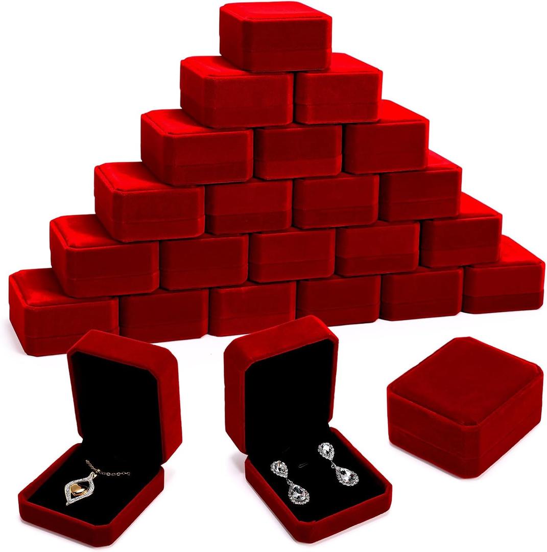 Sureio 24 Pcs Velvet Necklace Gift Boxes Bulk Jewelry Boxes for Necklace Pendant Bracelet Ring Earring Jewelry Storage Display Case for Wedding Christmas Birthday Anniversary (Wine Red)