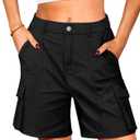 LYHIPSS Cargo Shorts Women Bermuda Knee Length Long Hiking Shorts with Pockets Elastic Waist for Summer Casual Trendy Outfits (Large, Black)