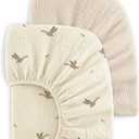 Bearmoss Muslin Crib Sheets - 100% Cotton Baby Crib Sheets Fitted for Standard Crib Mattress & Toddler Bed Mattress 52"x28" Soft Breathable Crib Sheet Neutral for Boys Girls - 2 Pack (Goose White)