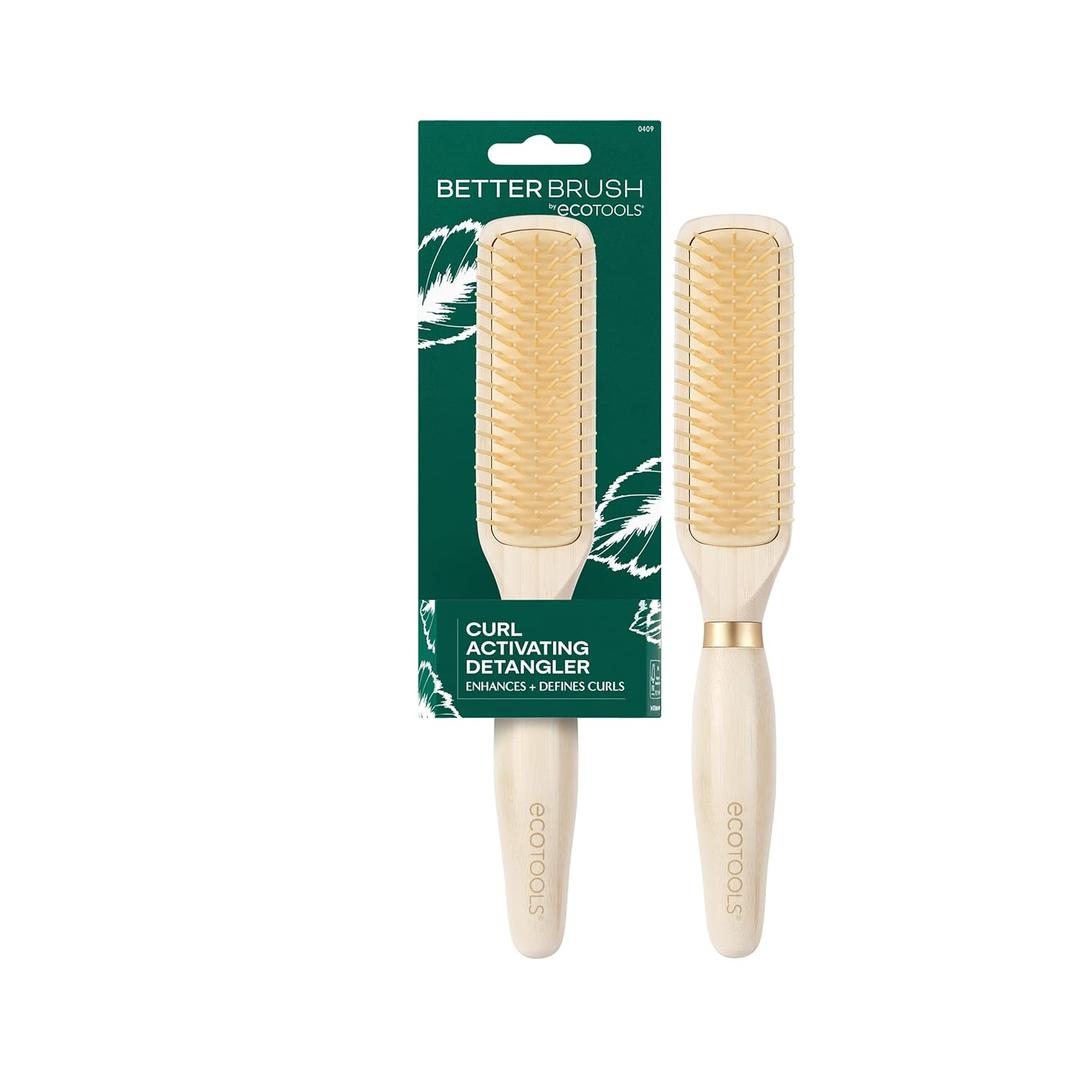 EcoTools Curl Activating Detangler Hairbrush, Gently Detangle Wet Hair, Style, Define, & Enhance Curly & Wavy Hair, Less Breakage & Fall Out, Renewable Bamboo, Vegan & Cruelty-Free, 1 Count
