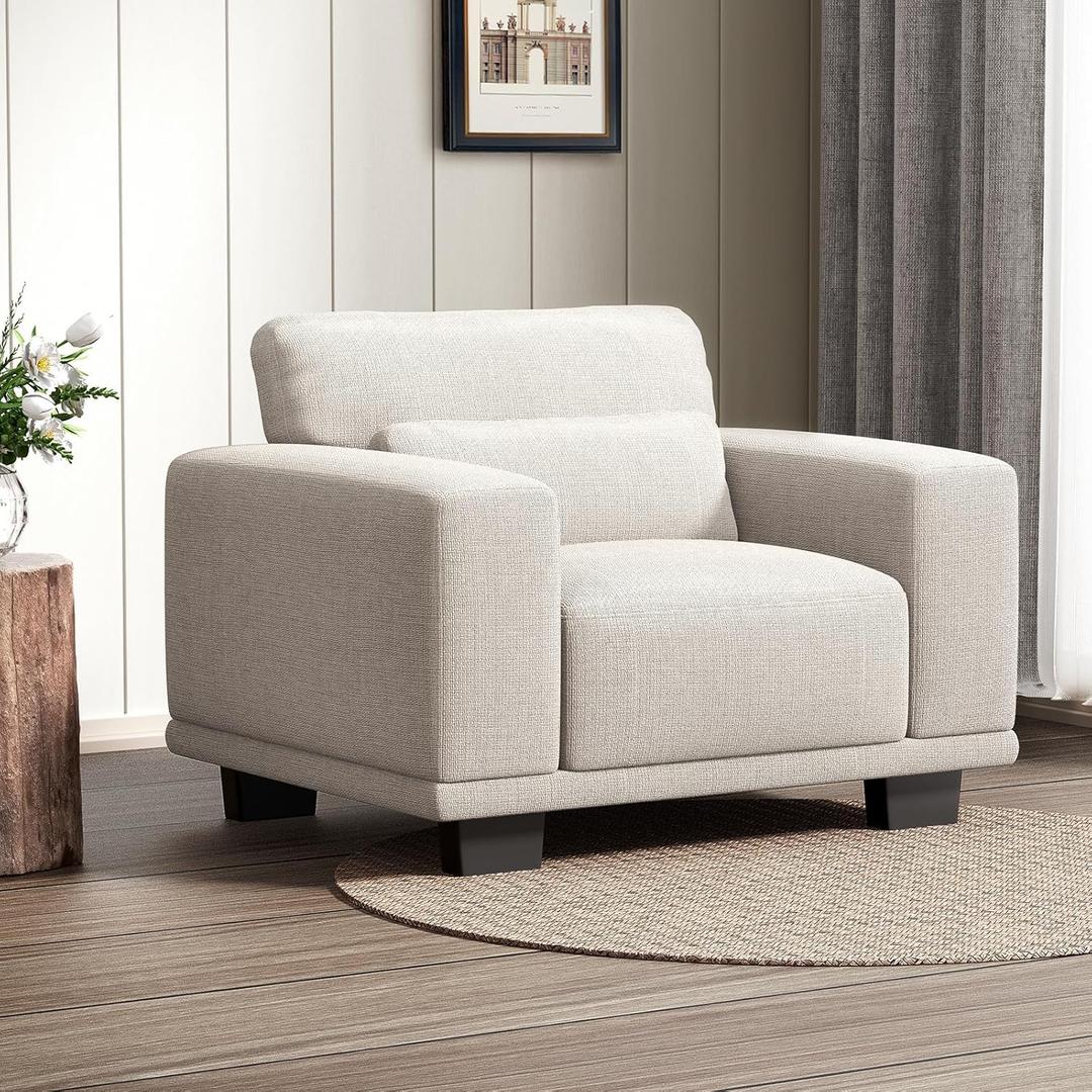 Marsail 40" Accent Chair, Modern Armchair with Deep Seats, Comfy Upholstered Reading Chairs for Bedroom, Single Sofa Chair for Living Room, Easy to Clean with Removable Covers, Beige