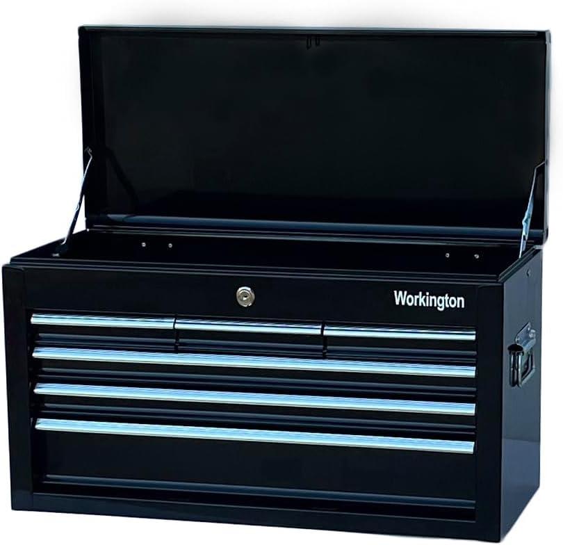 Workington Portable Metal Tool Chest with 6 Drawers, 24" 6-Drawer Tool Chest Cabinet with Ball Bearing Drawer Slides, Steel Tool Storage Box Organizer 4005 Black