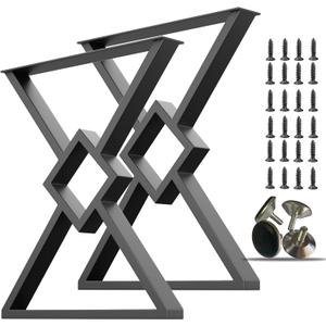 Metal Table Legs - 28x24 inch, Diamond-Shape Black, Heavy Duty for Dining/Desk/Office/Computer - Set of 2