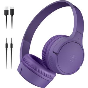 Belkin SoundForm Mini - Wireless Bluetooth Kids Headphones, 30H Battery, 85dB Safe Volume Limit, Built-in Microphone - Toddler On-Ear Earphones for iPhone, iPad, Fire Tablet, Ideal for School - Purple (Without Case)