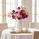 Fake Flowers, 14 Pcs Fake Roses & Lilies Flowers Artificial Flowers Faux Flowers Silk Flowers Real Touch Faux Flowers for Vase Room Decor Gifts For Women Baby Shower Decorations Kitchen Decor