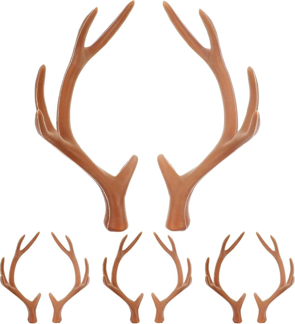 LUOZZY 4 Pair Plastic Deer Antlers Simulation Animals Horn Brown Reindeer Ear for DIY Crafts Headband Christmas Accessories, 17CM