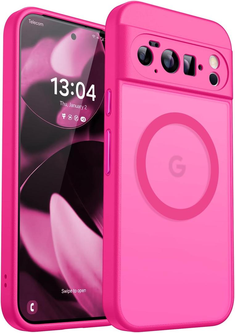 CANSHN Magnetic for Google Pixel 10 Pro Case(6.3 Inch), Upgraded [Full Camera Protection] [Compatible with Magsafe] [Translucent Matte] Shockproof Protective Phone Cover, Hot Pink