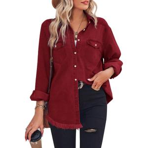 Zilcremo Women Denim Shirt Chambray Collared Jean Shirts Long Sleeve Pocket Button Down Blouses (Small)