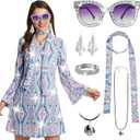 Women's 70s Disco Dress Costume, Hippie Outfit 6 Pcs, Retro Disco Dress-PLEASE ORDER ONE SIZE UP for Party Cosplay (M)