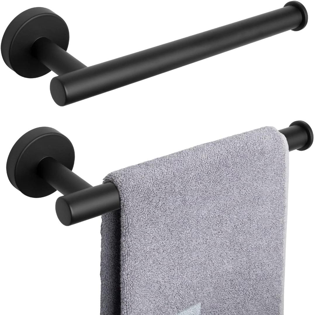 NearMoon Hand Towel Holder/Towel Ring, Thicken Stainless Steel Hand Towel Bar for Bathroom, Rustproof Wall Mounted Towel Rack, Contemporary Style Bath Accessories, 9 Inch (2 Pack, Matte Black)