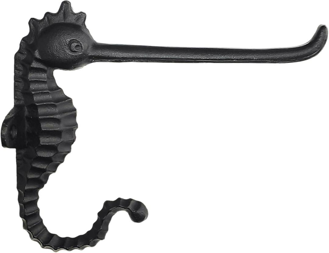 Cast Iron Seahorse Toilet Paper Holder, Heavy Duty DIY Vintage Rustic Iron Roll Tissue Wall Mount Paper Holder Towel Racks with Hardware for Bathroom, Kitchen, Bedroom, Hallway (Black)
